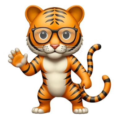 un tigre con gafas oscuras parado en dos patas bravo con la mano en la derecha en la pose: Firme sticker