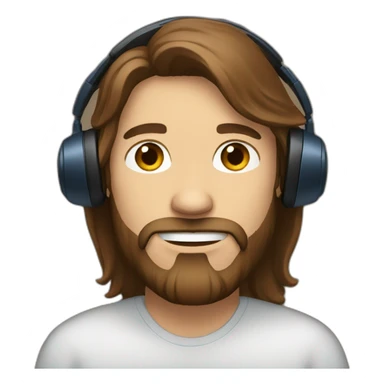 man long brown hair, beard and blue eyes wearing headphones sticker