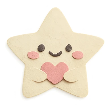 Adorable pastel white star holding a tiny pastel heart, no arms or legs, full body, transparent background, in kawaii paper craft style. sticker