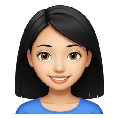 20 yr old asian woman hair  center part big eyes big smile tanned skin straight black hair hippie part hair shoulder length hair sticker