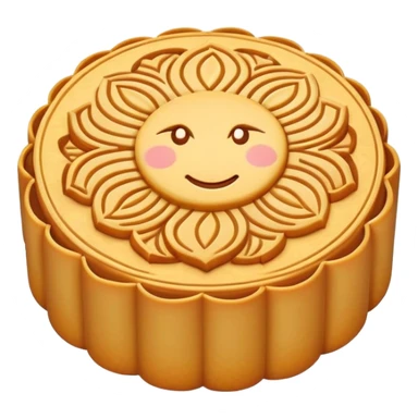 Traditional mooncake with pattern on top for Mid-Autumn Festival, simplified emoji style with bold outlines and bright colors, cartoon style Yue Bing pastry sticker