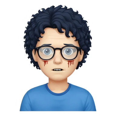 curly hair zombie with glasses blue t shirt sticker