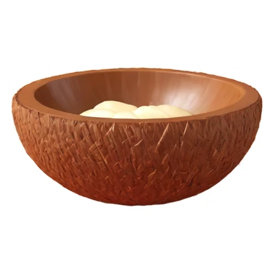 3D emoji style round brown coconut with a textured shell, simple and expressive sticker