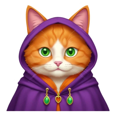 pussy orange cat green eyes, in purple cloak sticker