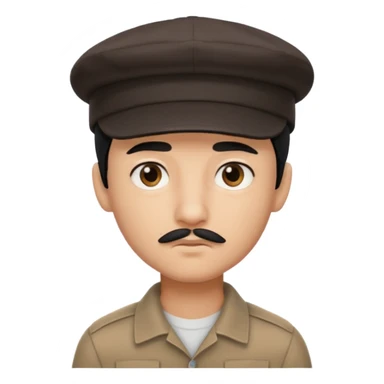 Gere um menino de cabelos preto e boné pro lado com feição séria e bigode fino sticker