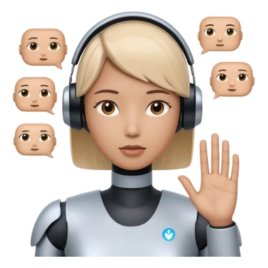 ai agent (llm model, ai chatbot) is communicating with human, human is asking in natural language and ai agent is thinking in his own language, answering back in natural language, giving help of using some hard system  sticker