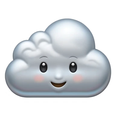 A cute cloud emoji made of silver chrome, smooth rounded shape, glossy metallic surface, soft reflections, minimal and friendly design, iOS emoji style, centered, clean white background, soft lighting sticker