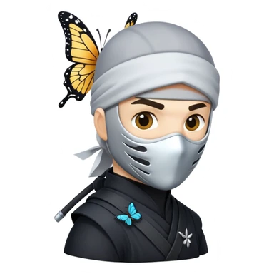 Crea una imagen con estos dos emoji 🥷🏻🦋
él ninja de piel blanca con la mariposa posada en el hombro como si estuviera volando. sticker