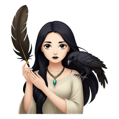 Cinematic Realistic Pocahontas Portrait, depicted with lifelike skin texture, soft natural lighting, and intricately detailed long, flowing raven-black hair that moves gracefully in the wind. Her deep, soulful dark brown eyes exude wisdom and strength, complemented by a serene yet powerful expression. She is shown gently holding a feather in one hand, her other hand resting lightly at her side, embodying the harmonious balance between nature and herself. She is dressed in her classic one-shoulder native American dress, with rich fabric textures and delicate beaded details that catch the light beautifully. The portrait features a soft, sun-kissed glow with a natural, radiant finish, capturing the essence of untamed beauty and deep connection to nature in a realistic and painterly style, evoking a sense of depth and authenticity. sticker