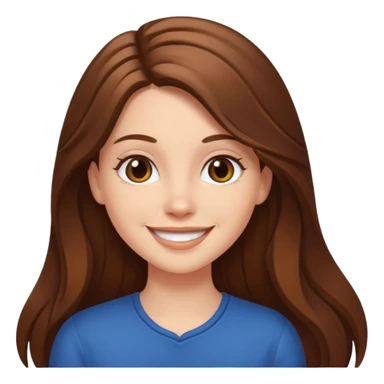 white girl with long brown hair, smiling sticker