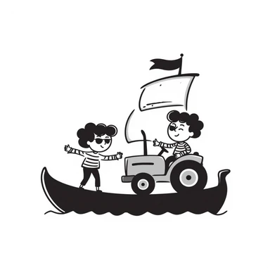 pirates driving a tractor on a ship sticker