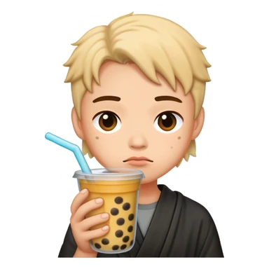 a guilty face holding boba sticker