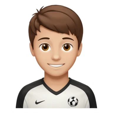 Illustrated emoji of a teen boy with brown hair and brown eyes, hair styled like a soccer player  sticker
