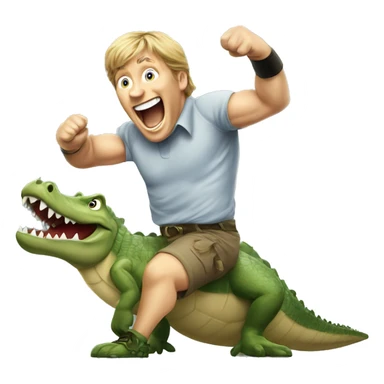 happy exited Steve Irwin boxing on a crocodile sticker