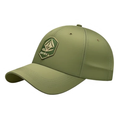 Army green Diesel cap, baseball hat with Diesel brand logo visible, khaki colored headwear, side view sticker
