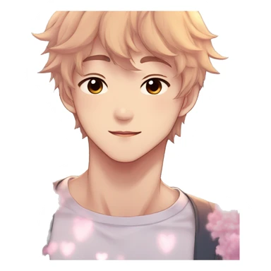 Gorgeous bright sparkly romantic Asian anime gentle man with blushing face aesthetic trending style outside sticker