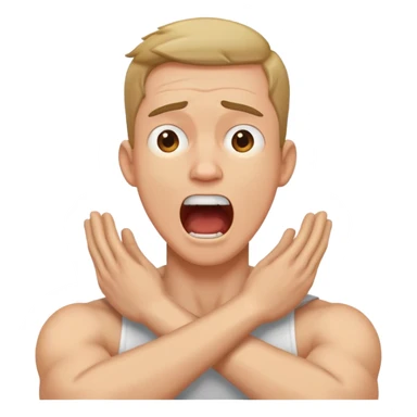 man with crossed arms holding neck while screaming sticker