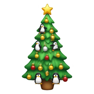 christmas tree with line of penguin sticker