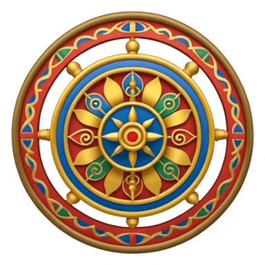 Tibetan Wheel of Life Bhavachakra emoji, traditional symbolic segments representing cycle of existence, simple spiritual harmonious style sticker