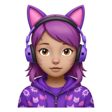 une fille avec des écouteurs de chat rose et des cheveux brun qui est crazy  chandaille mauve  sticker