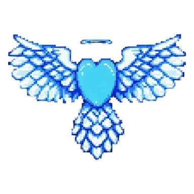 pixel art style angel wing with blue highlights sticker