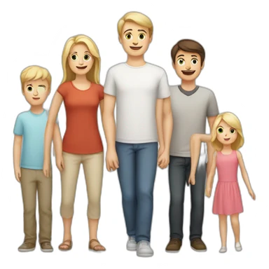 white family with 5 people, 1 blonde adult woman, 1 brunette adult male, 1 brunette male child, 1 brunette female child, 1 blonde male child sticker
