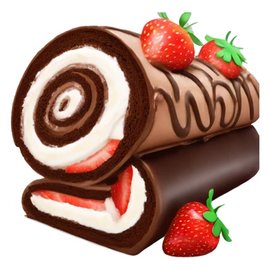 Chocolate Swiss roll birthday cake, with sliced strawberries and pipped cream swirls on top  sticker
