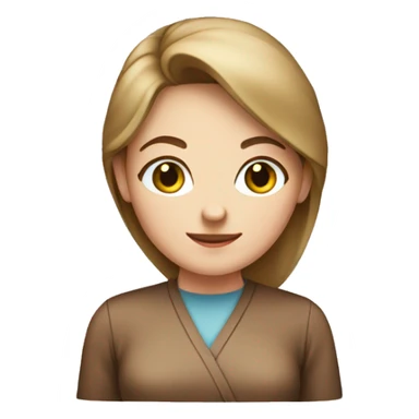 white girl in brown apron with gift box sticker