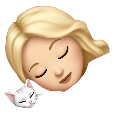 White girl blonde hair sleeping with kitty. kitty has black and white markings sticker