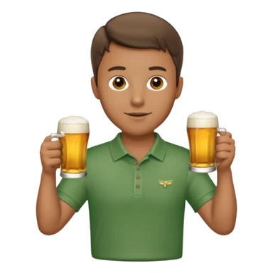 Handsome. Male. Happy. Brown short hair. Wearing golf shirt and shorts. Drinking beer. Cheersing sticker