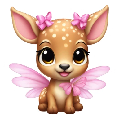 baby deer with fairy wings and a pink bow around its neck  sticker