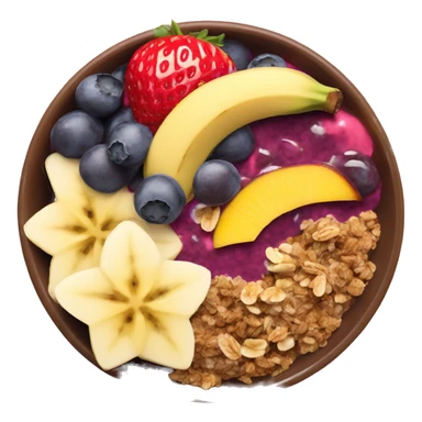 Açai bowl with granola sliced banana strawberry mango on top sticker