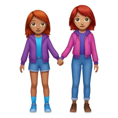 red hair blue eyes girl holding hands with mixed girl brown hair brown eyes  sticker