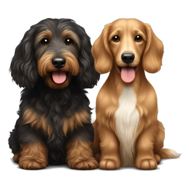 Brown golden doodle and black and tan and cream longhair dachshund sitting together  sticker