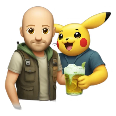 Statham with pint near pikachu with mojito sticker