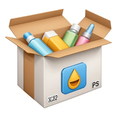 box with beauty products label and a reload icon in right upper corner sticker