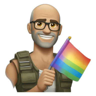 Trevor Philips holding a lgbt flag and giving a thumbs up sticker
