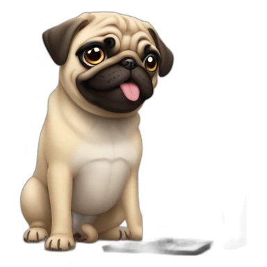perro pug en una computadora editando videos sticker
