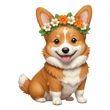 Corgi dog wearing a flower crown full body sticker