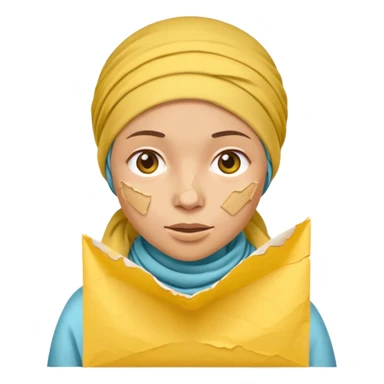 truthahnvogel with headscarf holding yellow paper sticker