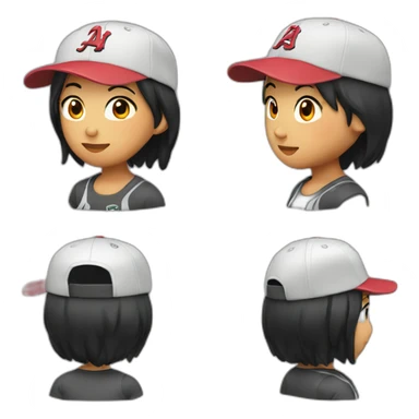an asian girl with a baseball cap sticker
