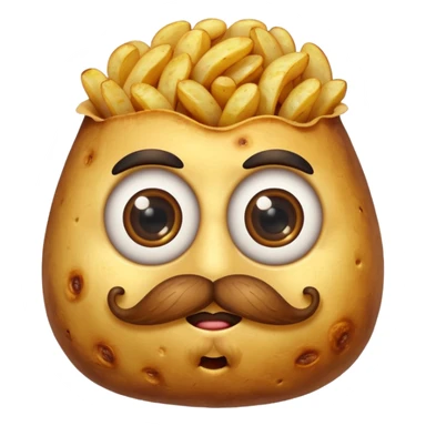 single fried potato with eyes and mustache sticker