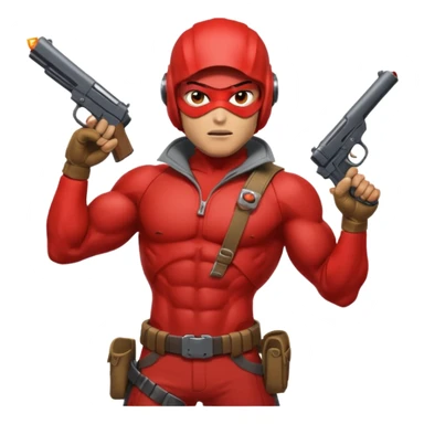 redhood with helmet and visor and pistol sticker