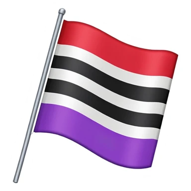 The emoji of a flag with three horizontal bars. The top bar is black, the middle bar is white, and the bottom bar is split in half. The bottom left is purple, and the bottom right is red sticker