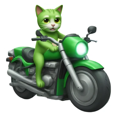 Green cat riding green motorcycle  sticker