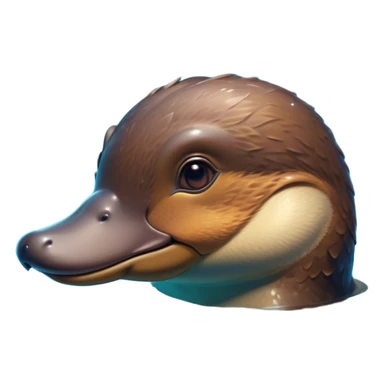 Cinematic Cute Platypus Portrait Emoji, Head tilted playfully and inquisitively, featuring a glossy brown fur with a charming, flat duckbill and round, sparkling eyes brimming with quirky wonder, Simplified yet irresistibly adorable features, highly detailed, glowing with a warm, friendly glow, high shine, affectionate and whimsical, stylized with a touch of aquatic playfulness, bright and endearing, soft glowing outline, capturing the essence of a mischievous yet lovable platypus, so playful it feels like it could waddle out of the screen into your arms! sticker