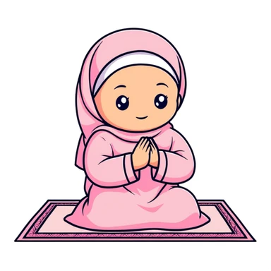 baby Muslim girl wearing pink dress on a light pink prayer rug sticker