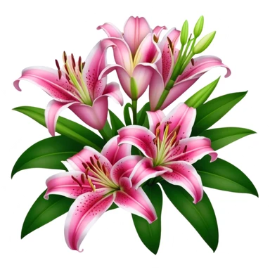 bouquet Deep Pink Oriental Lily with White Edge, luxuriant, leaf, bud sticker