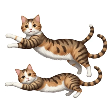 brown tabby and white cat with doing a big extremely long stretch reaching up into the air with arms and legs side by side together straight and overextended whilst lying on its side sticker