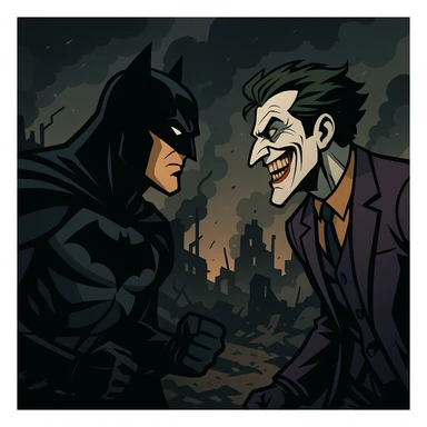 vector art of batman and joker, battleground background 
 sticker